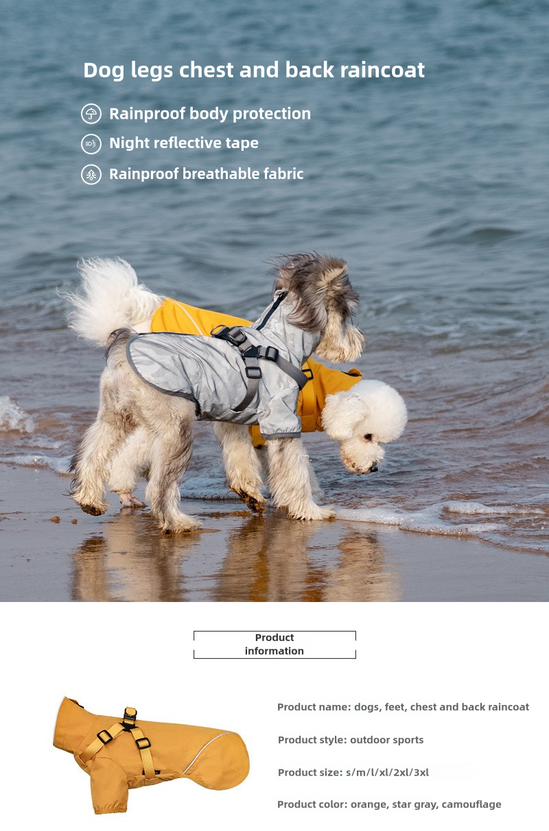 V.PET.BR Dog Raincoat Waterproof Harness-Compatible with Reflective Strips - Adjustable Pet Rain Jacket for Small Dogs (Teddy/Poodle/Chihuahua) 6 Sizes Available