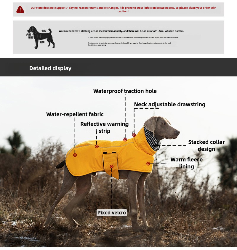V·PET·B·R Waterproof Dog Winter Coat - Windproof Fleece-Lined Parka with High Neck for Small to Large Dogs (S-2XL) | All-Weather Thermal Cape Jacket