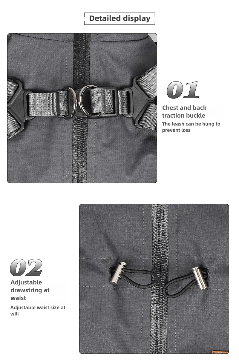 V.PET.BR Adjustable Waterproof Dog Raincoat with Reflective Strips - Full Coverage Paw Protector for Small Breeds (S-3XL)