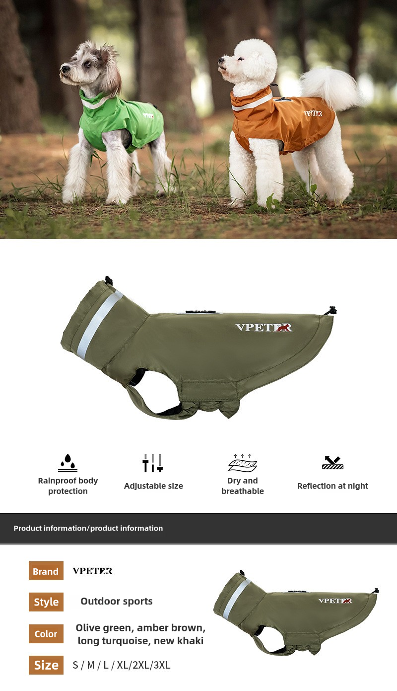 Waterproof Dog Raincoat with Reflective Strips - All-Weather Outdoor Protection for Small to Large Dogs (S-3XL) | V.PET.BR Brand