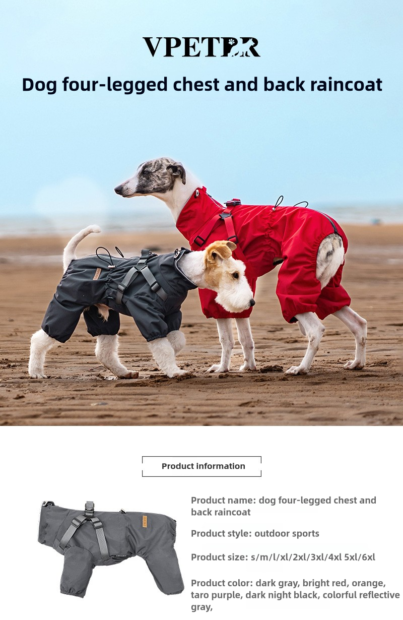 V.PET.BR Adjustable Waterproof Dog Raincoat with Reflective Strips - Full Coverage Paw Protector for Small Breeds (S-3XL)