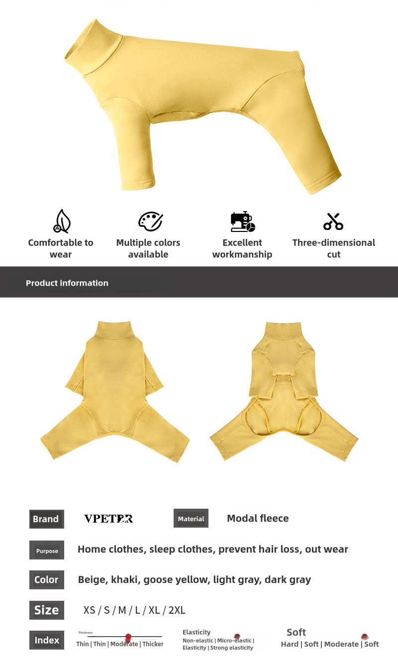 Pet Anti-Shedding Four-Legged Clothes Solid Color Warm Comfortable Dog Clothes Skin-Friendly Multi-Color Four Seasons Base Shirt High Neck Clothes