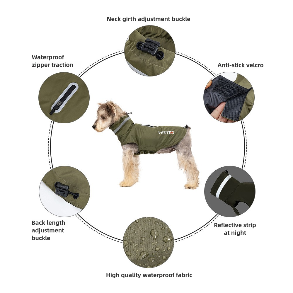 Waterproof Dog Raincoat with Reflective Strips - All-Weather Outdoor Protection for Small to Large Dogs (S-3XL) | V.PET.BR Brand