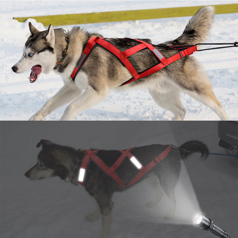 V.PET.BR Reflective Dog Sledding Harness - Heavy-Duty Nylon Chest Harness for Skiing, Pulling & Outdoor Activities (5 Sizes, Night Safety)