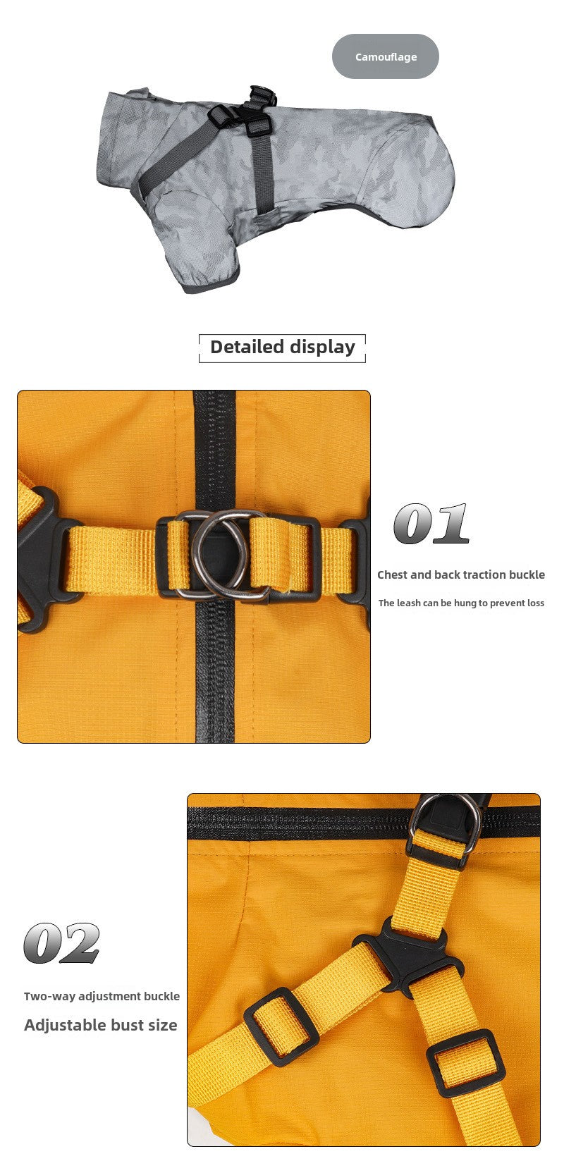 V.PET.BR Dog Raincoat Waterproof Harness-Compatible with Reflective Strips - Adjustable Pet Rain Jacket for Small Dogs (Teddy/Poodle/Chihuahua) 6 Sizes Available