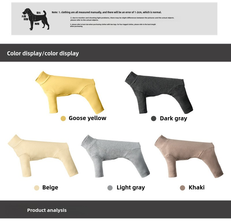 Pet Anti-Shedding Four-Legged Clothes Solid Color Warm Comfortable Dog Clothes Skin-Friendly Multi-Color Four Seasons Base Shirt High Neck Clothes
